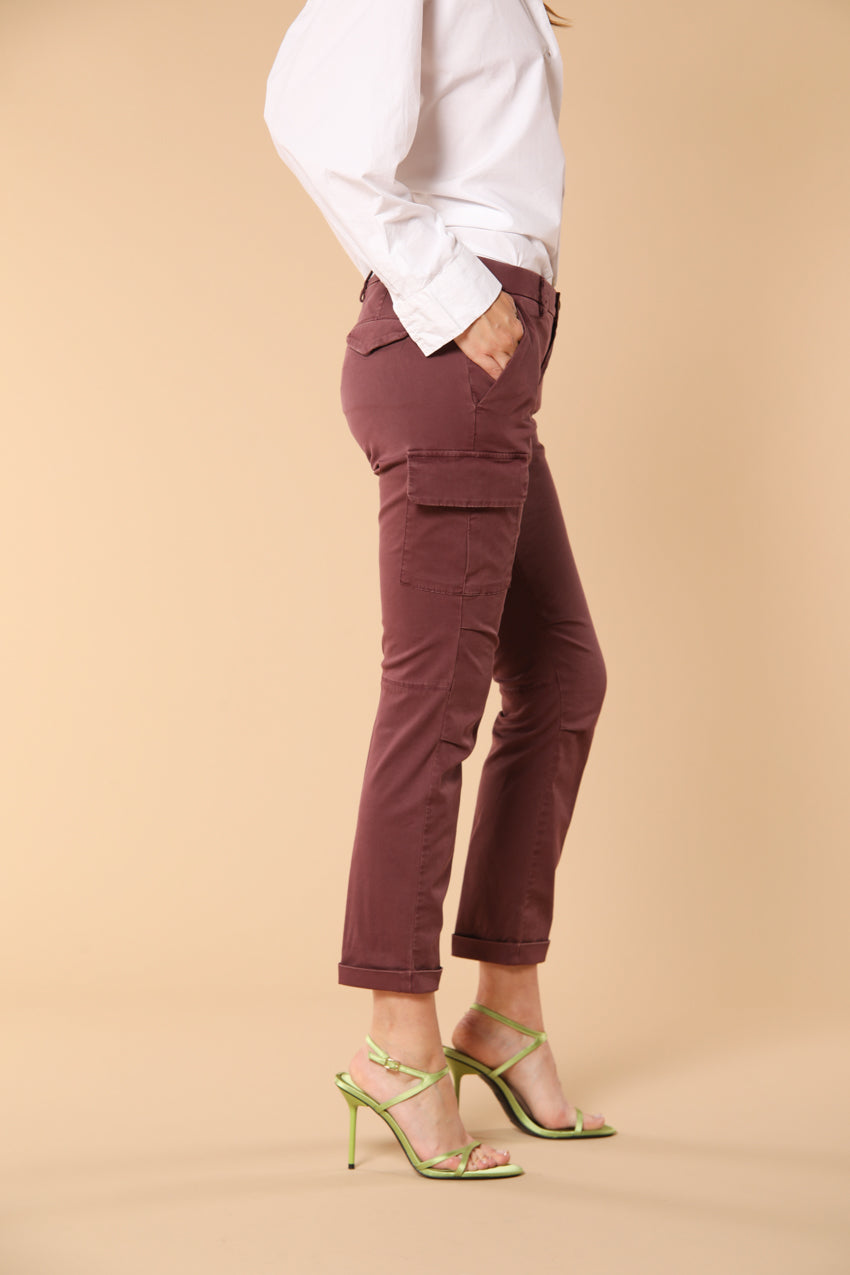 Chile City pantalone cargo donna in gabardina slim fit