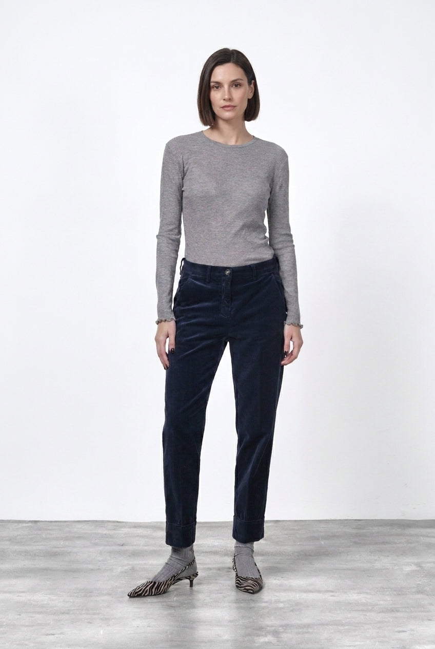 New York Carrot Chinohose für Damen aus glattem Samt mit carrot fit ①
