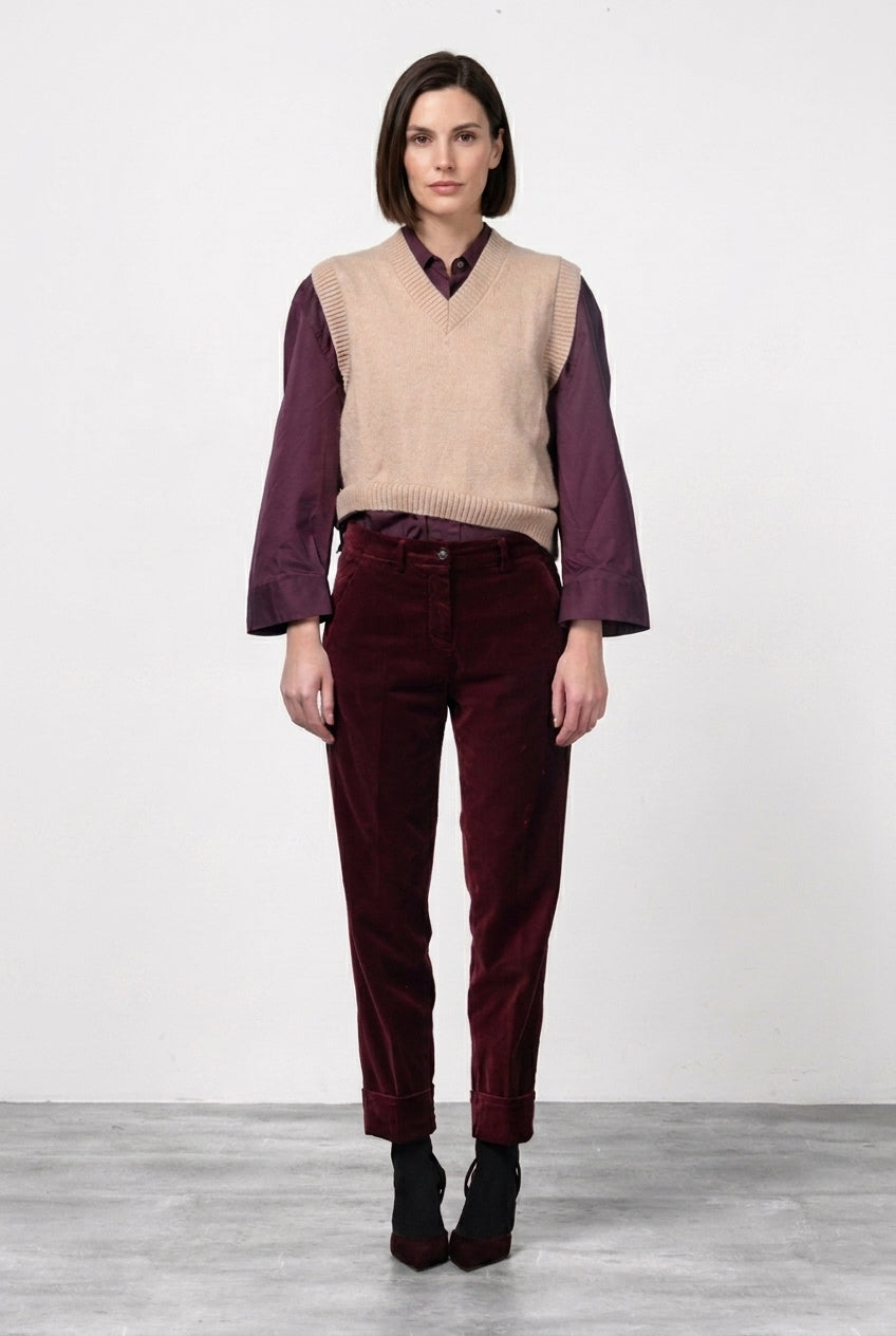 New York Carrot pantalón chino de mujer en terciopelo liso, carrot fit ①