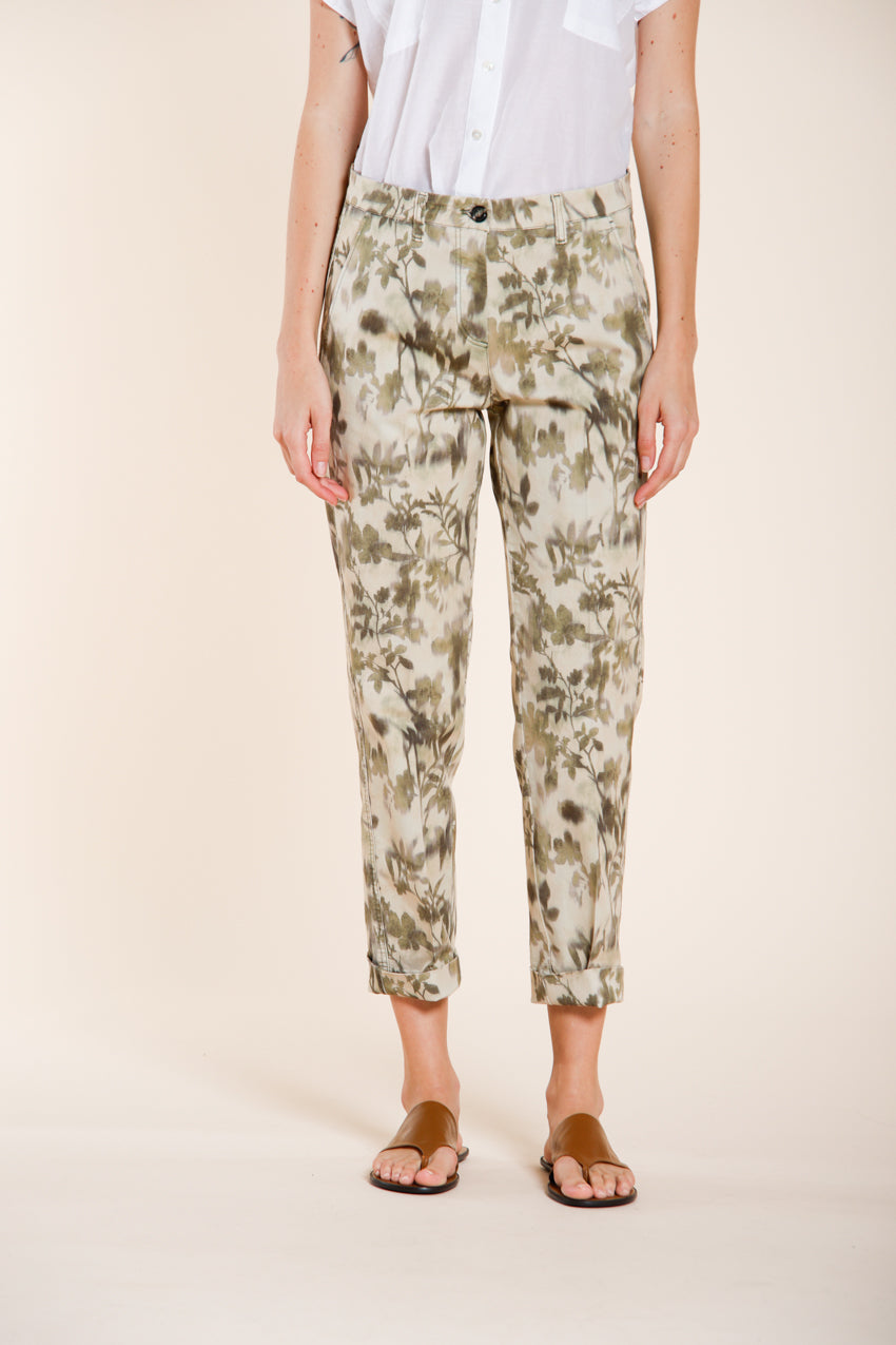 Marlene Hose Chino Damen aus Gabardine Blattdruck carrot fit