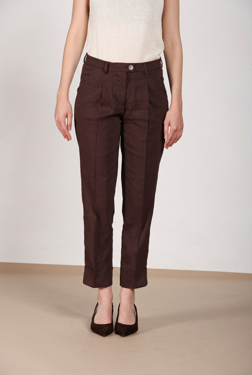 New York Carrot Sartoriale pantalón chino mujer en tela de mezcla de lino carrot fit