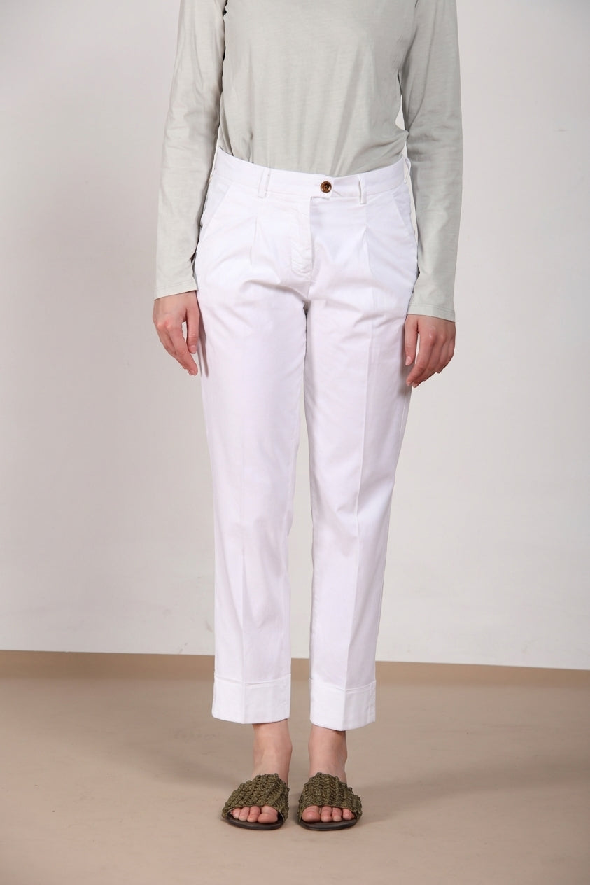 New York Carrot Sartoriale 1 Pince pantalone chino donna in raso di cotone e seta carrot fit