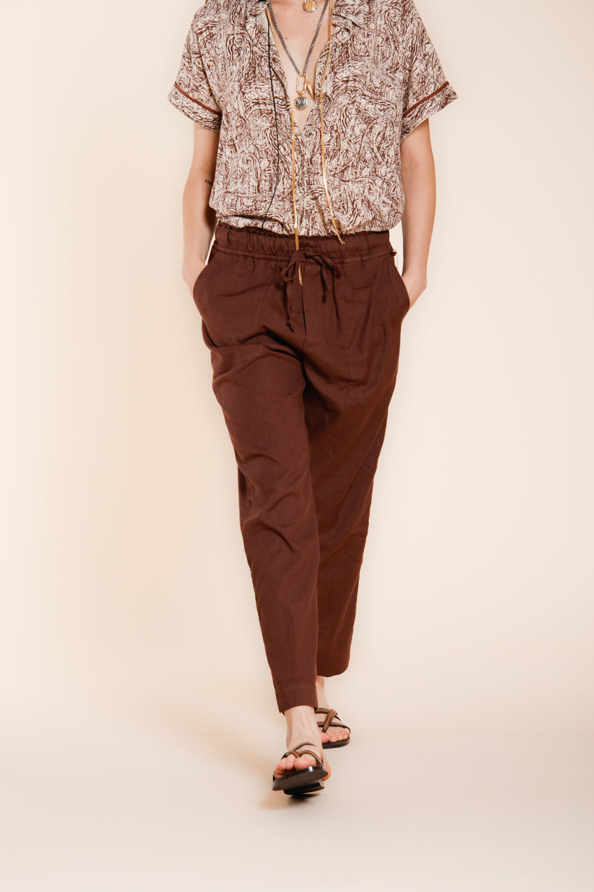 Jogger City pantalone chino donna in tela di lino e cotone leggero relaxed fit