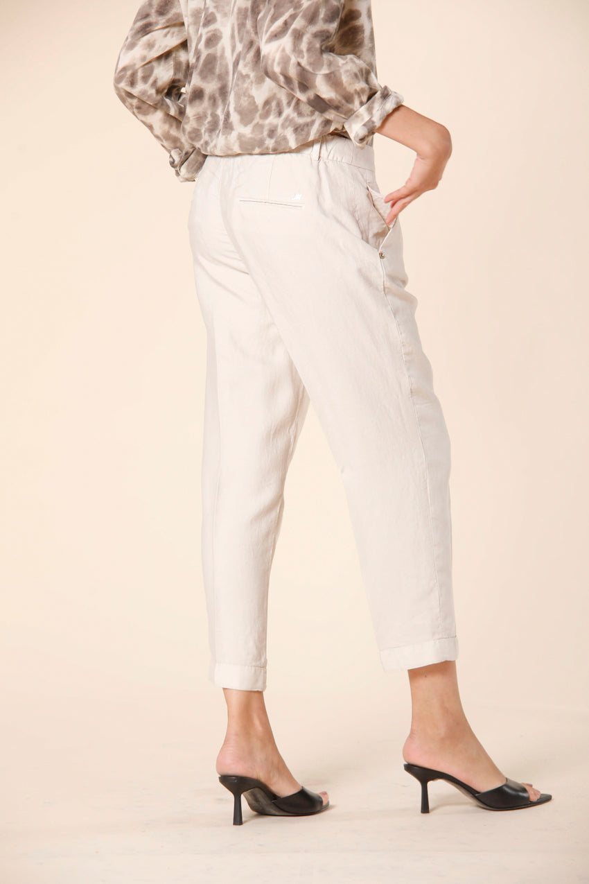 Image 4 of women's chino jogger pants in stucco colored tencel and linel mat fabric Linda Summer model by Mason's