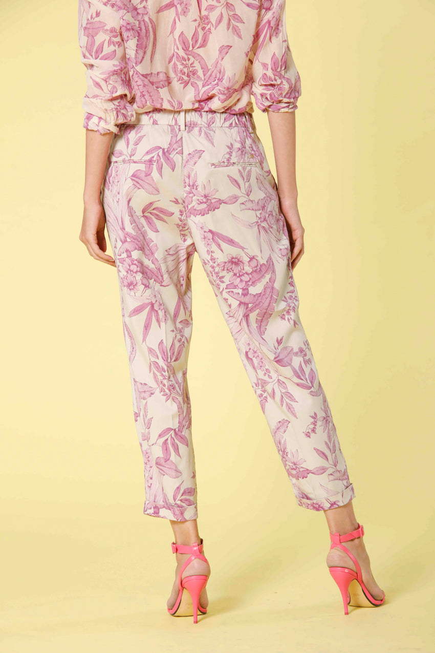 Immagine 3 di pantalone chino jogger donna in twill color ghiaccio con stampa fiori modello linda Summer di Mason's