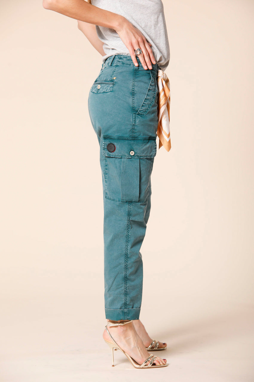 Immagine 3 di pantalone cargo donna in twill di cotone color verde menta incon washes modello Judy Archivio W di Mason's