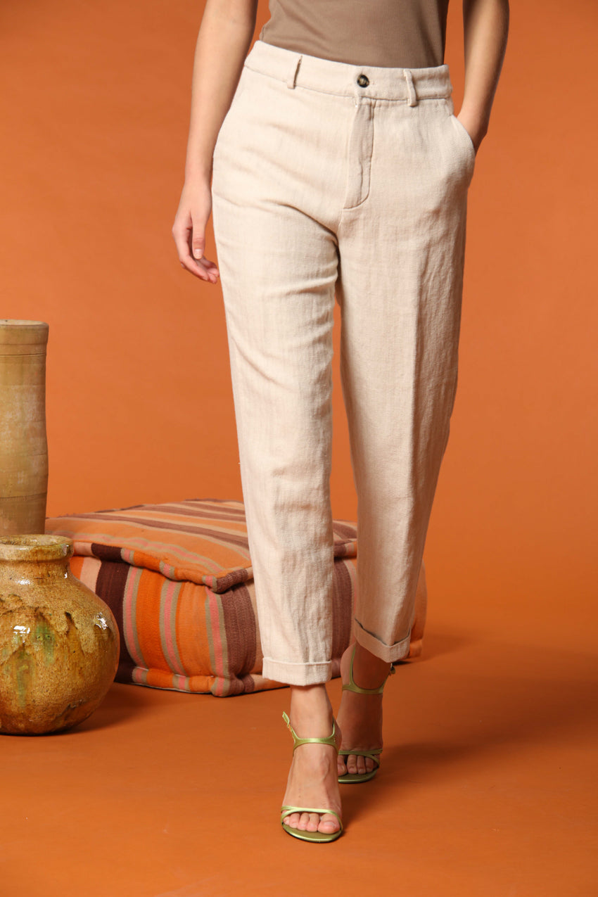 New York Cozy pantalón chino mujer en espiguilla de lino y algodón relaxed fit