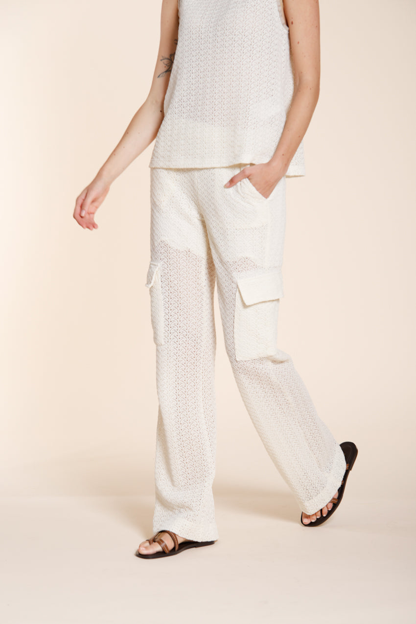 Easy Straight pantalon cargo jogger femme en maille crochet straight fit