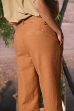New York Cropped pantalone chino donna in cotone fiammato straight fit