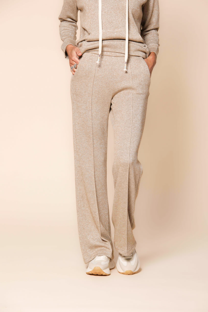 easy Straight pantalón chino mujer en jersey de felpa con lurex ajuste straight