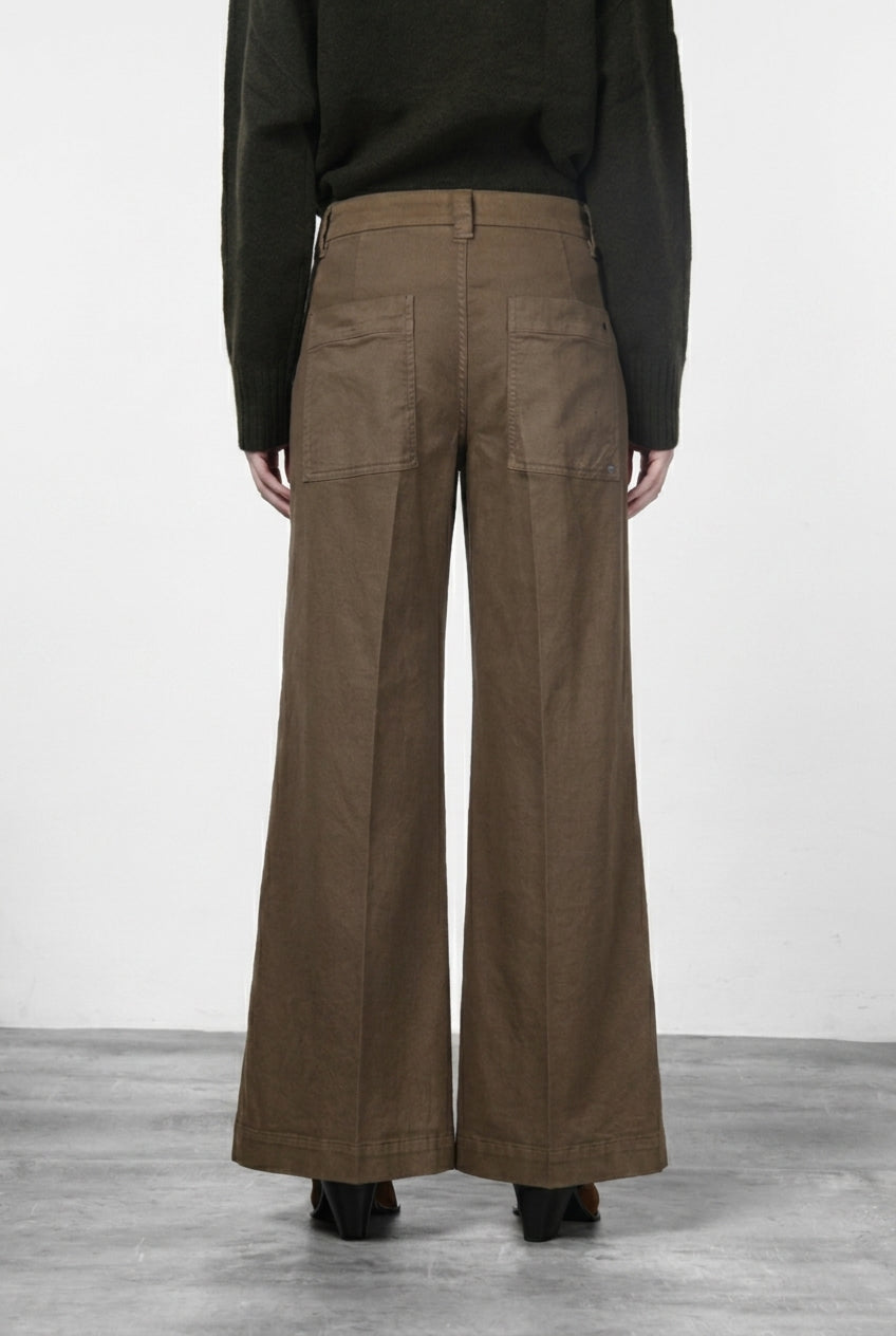 New York Palazzo pantalone chino donna in gabardina wide leg