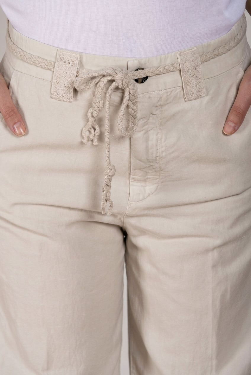 New York Studio pantalón chino mujer en twill de algodón y lino straight fit