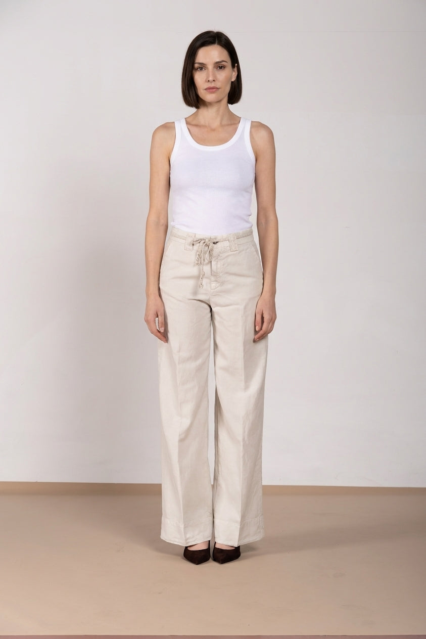 New York Studio pantalón chino mujer en twill de algodón y lino straight fit