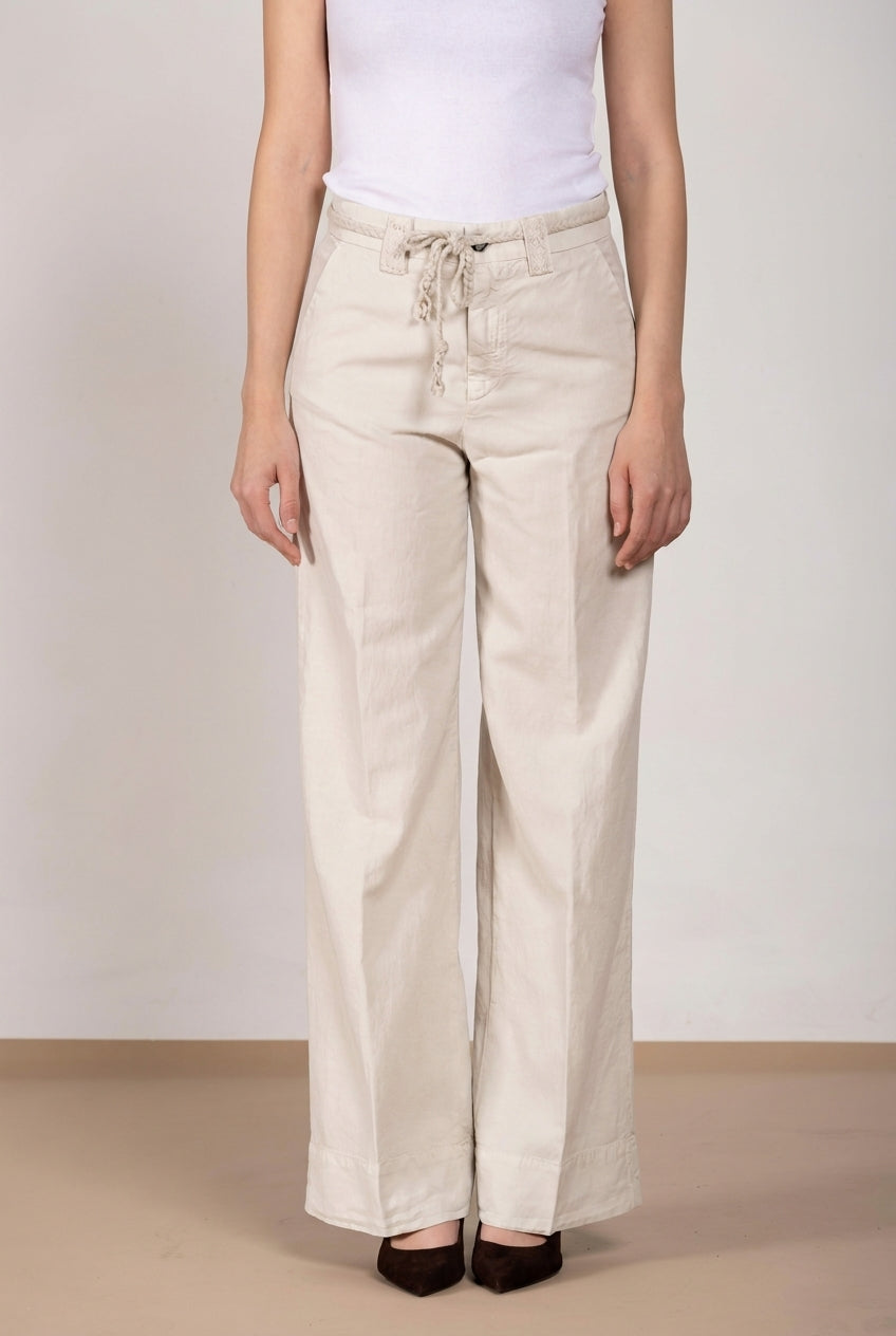New York Studio pantalón chino mujer en twill de algodón y lino straight fit