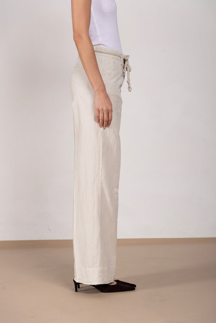 New York Studio pantalón chino mujer en twill de algodón y lino straight fit