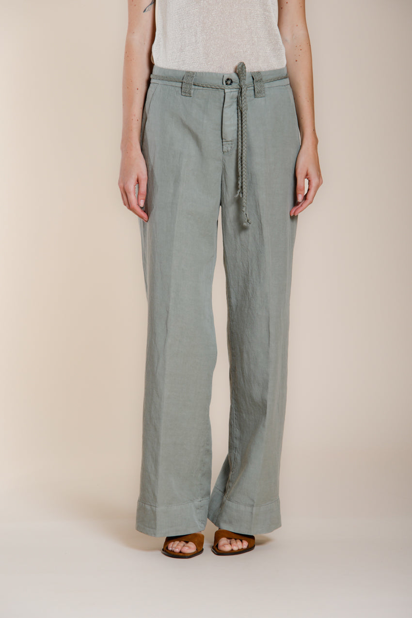 New York Studio pantalón chino mujer en twill de algodón y lino straight fit