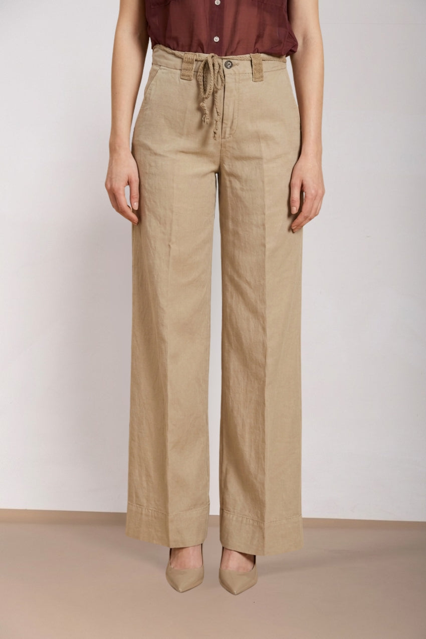 New York Studio pantalón chino mujer en twill de algodón y lino straight fit