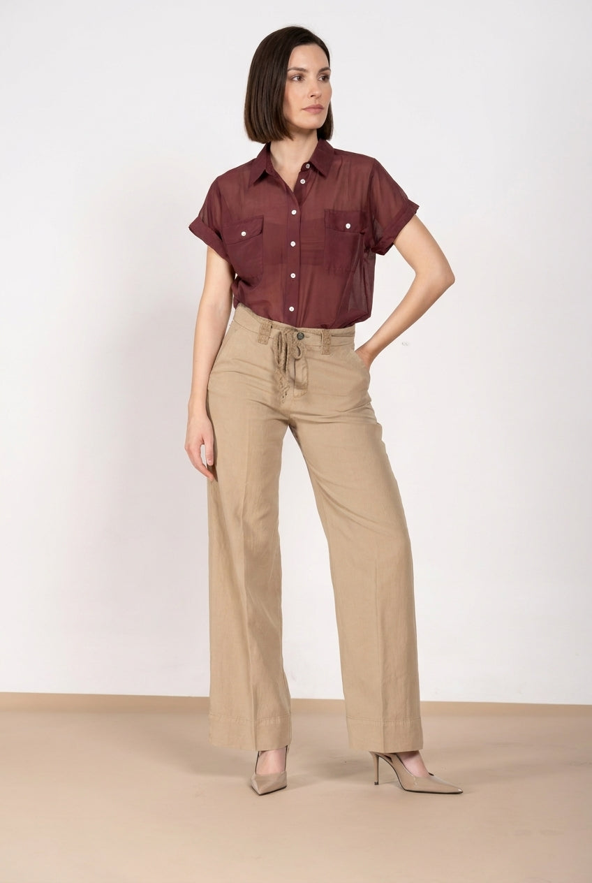 New York Studio pantalón chino mujer en twill de algodón y lino straight fit