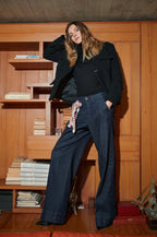 New York Studio pantalón chino mujer en denim elástico wide leg