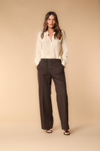 New York Studio pantalon chino femme en sergé de coton et lin wide leg