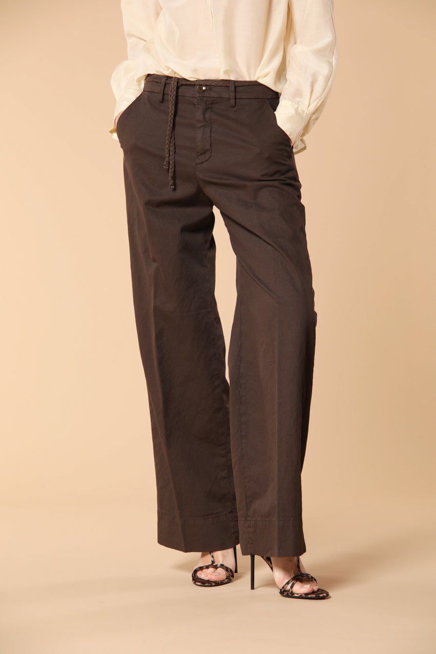 New York Studio pantalon chino femme en sergé de coton et lin wide leg