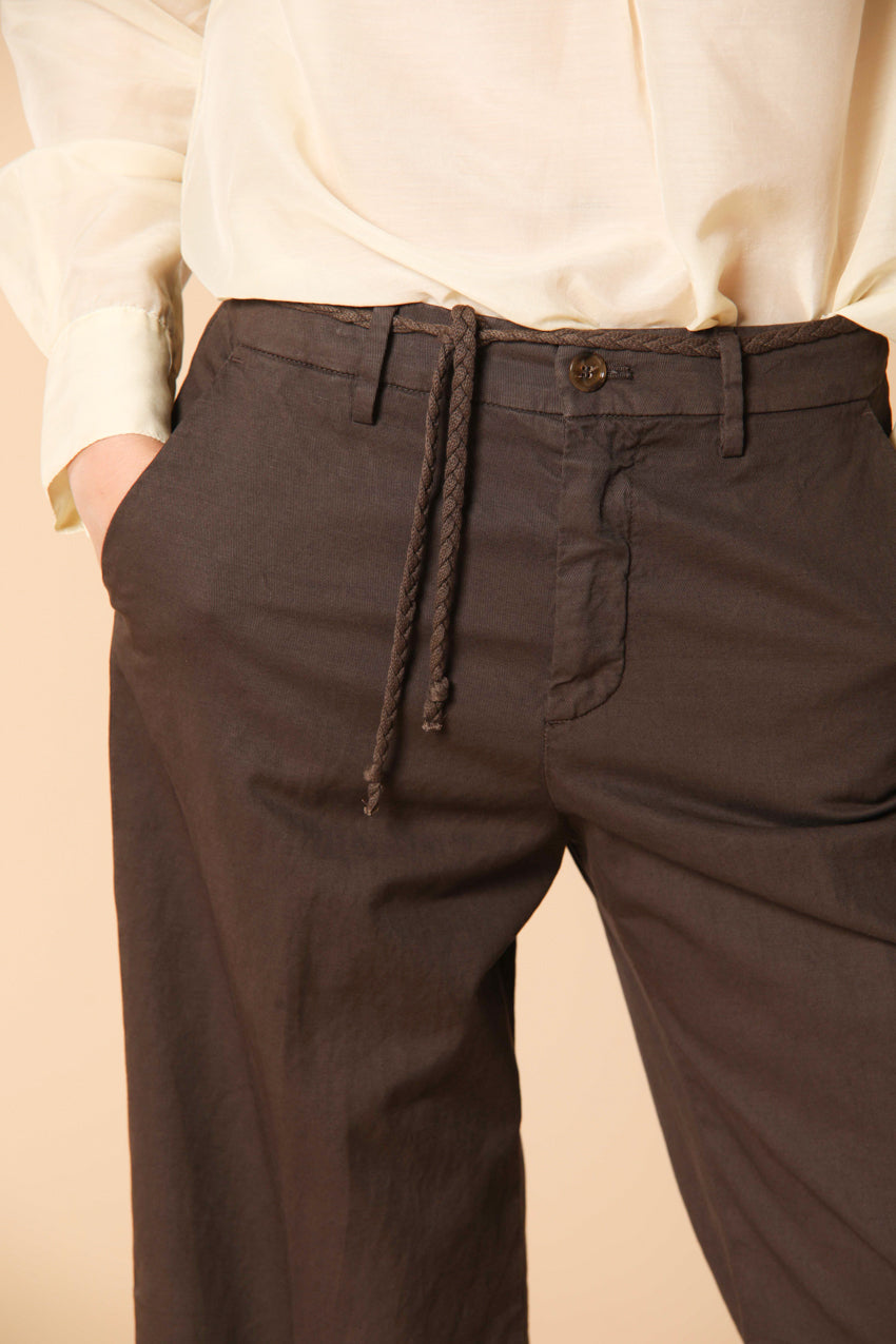 New York Studio pantalon chino femme en sergé de coton et lin wide leg