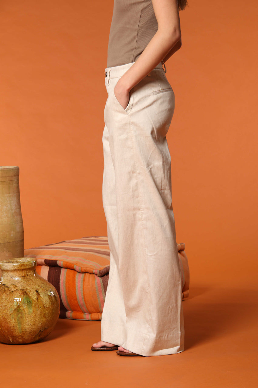 New York Studio pantalon chino femme en Twill de Coton et Lin Wide Leg