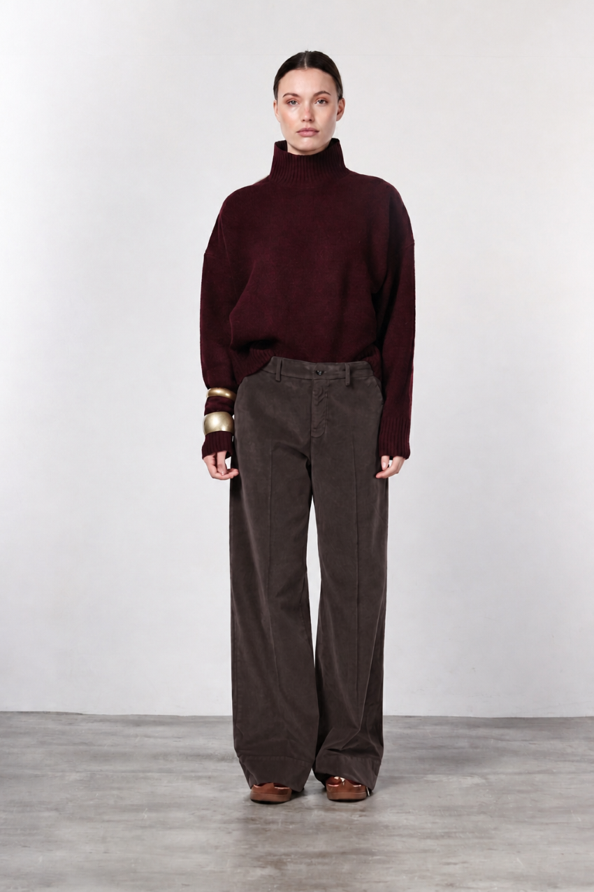 New York Studio pantalone chino donna in velluto liscio straight fit