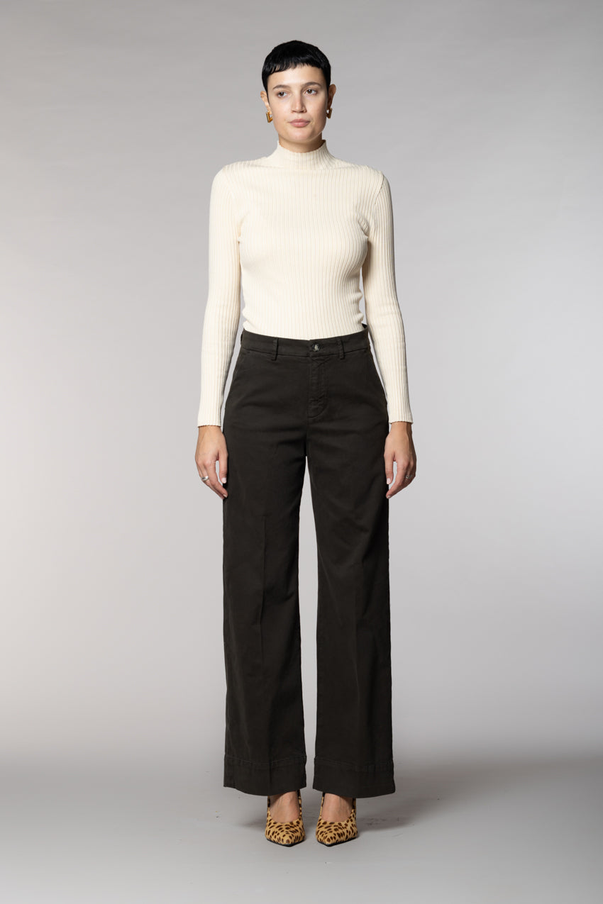 New York Studio pantalón chino mujer en mezcla de algodón y lana wide leg 