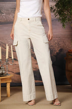 New York Studio women's Cargo Pants in slub cotton panama wide leg