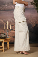 New York Studio women's Cargo Pants in slub cotton panama wide leg