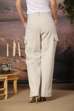 New York Studio women's Cargo Pants in slub cotton panama wide leg