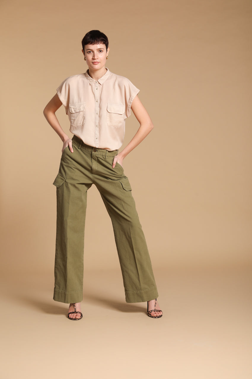 New York Studio women's Cargo Pants in slub cotton panama wide leg