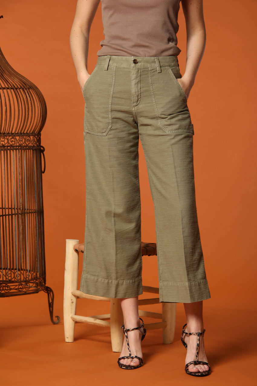 Dallas Wide pantaloni cargo donna in cotone fiammato wide leg