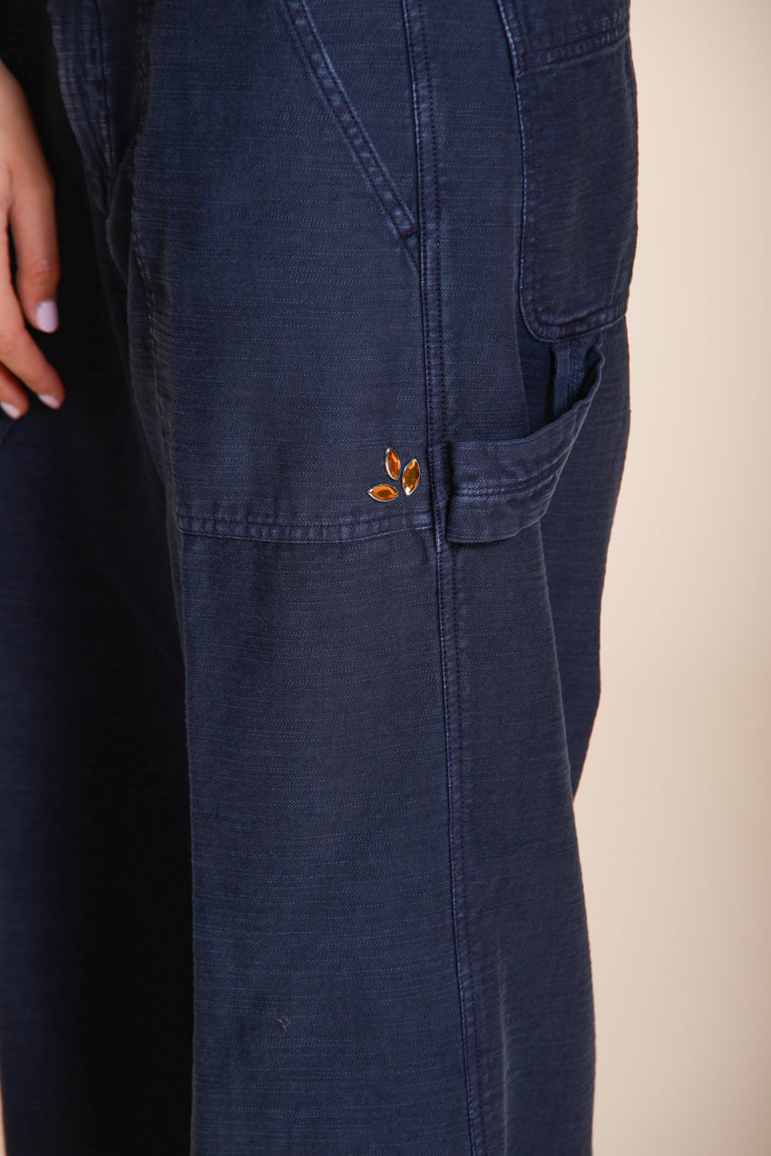 Dallas Wide pantalone cargo donna in cotone fiammato straight fit