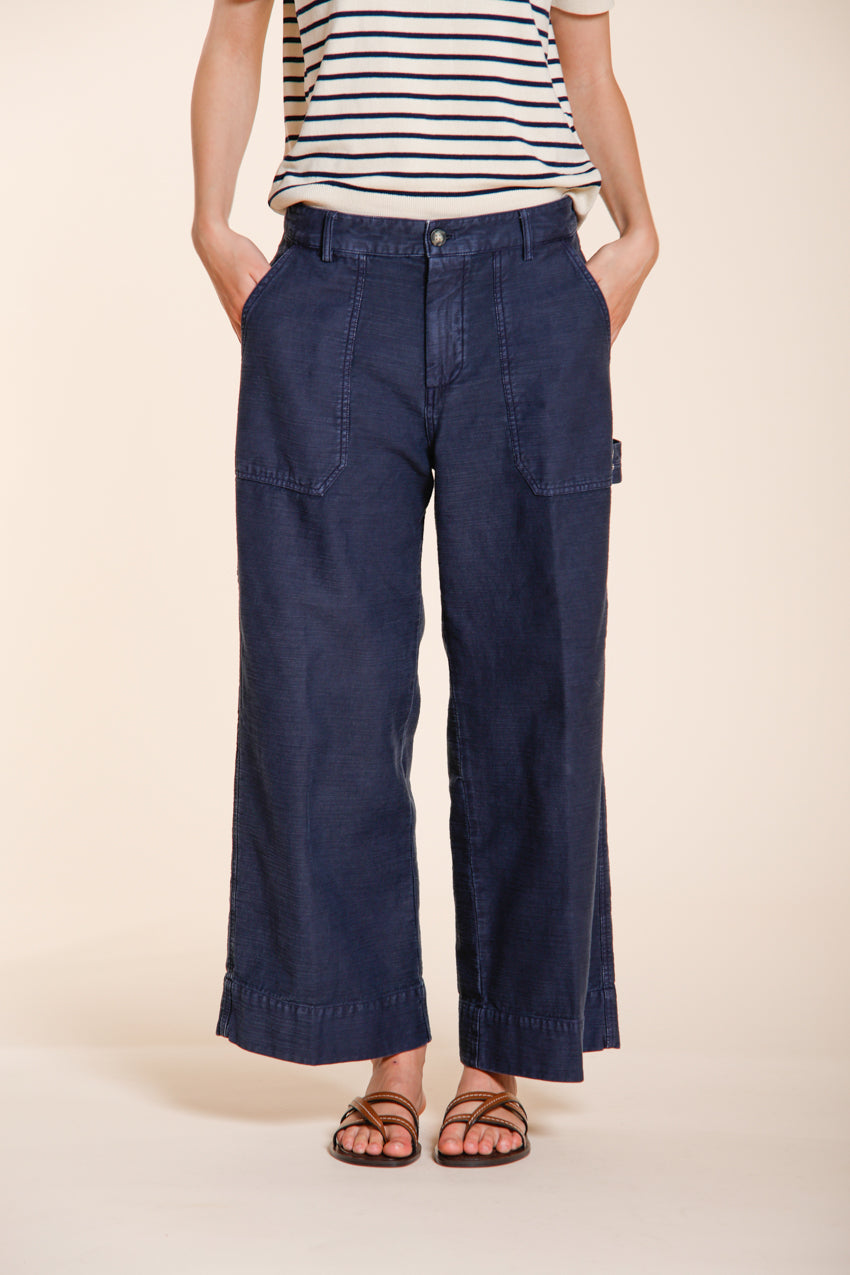 Dallas Wide pantalone cargo donna in cotone fiammato straight fit