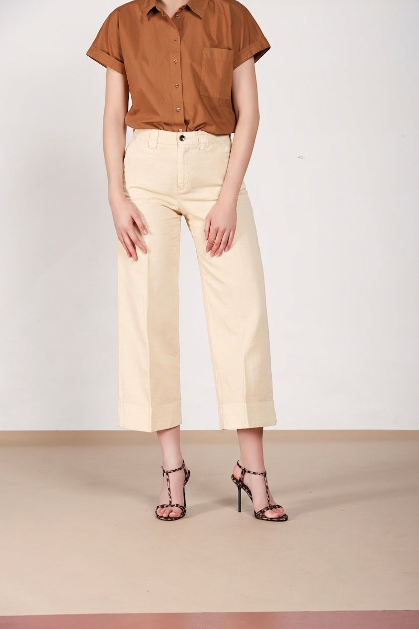 New York Studio Cropped pantalone chino donna in lino e cotone straight fit
