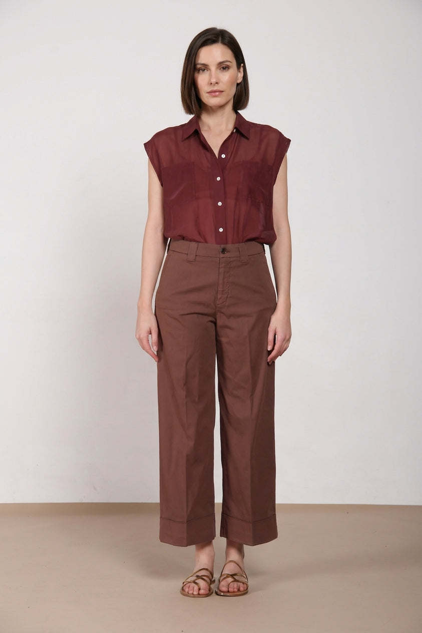 New York Studio Cropped pantalón chino mujer en gabardina straight fit