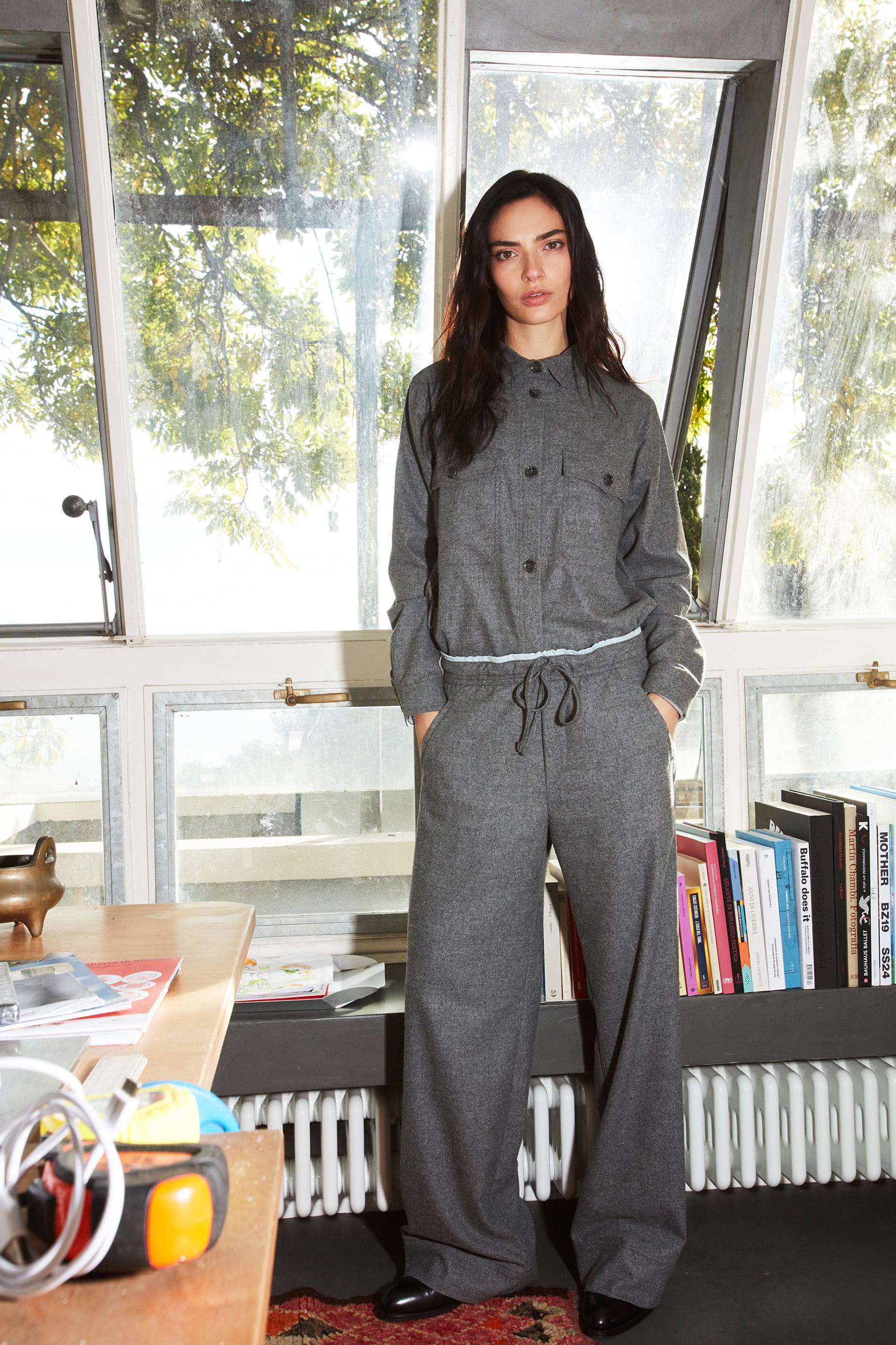 New York Studio Elax pantalon chino femme en laine unie wide leg