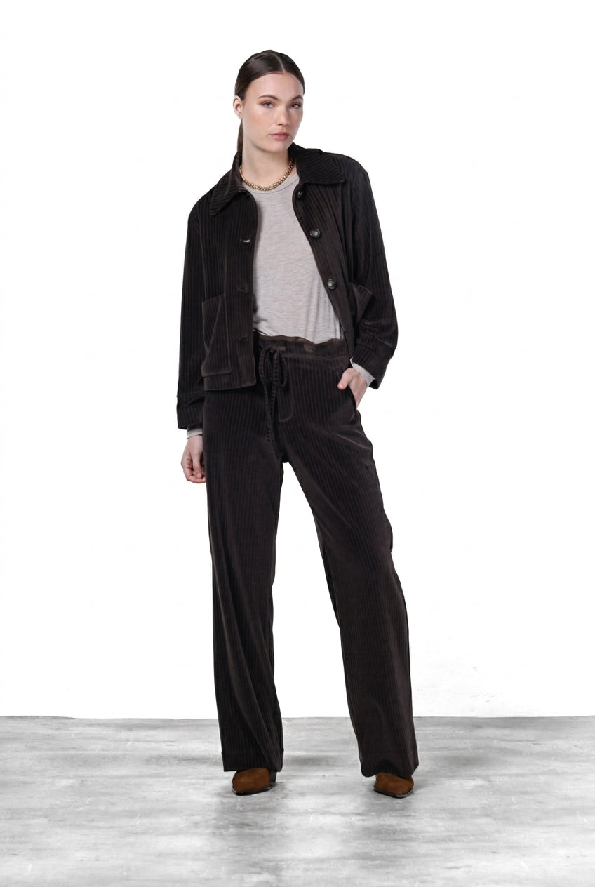 New York Studio Elax pantalone chino donna in velluto a costa larga straight fit