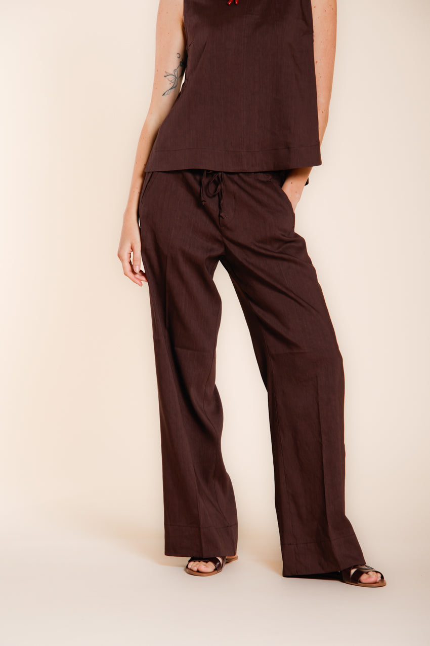 New York Studio Elax pantalone chino jogger donna in tela misto lino straight fit