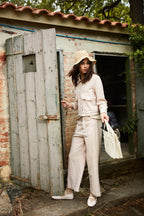 New York Studio Cropped pantalon chino femme en tissu natté straight fit