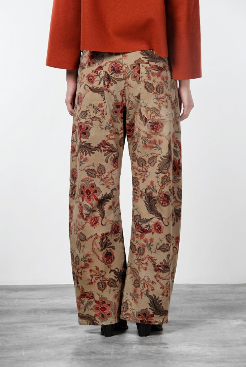 Pantalón Chino de Mujer Vivienne City en Tejido Bull con Estampado de Flores Grandes, Fit Balloon