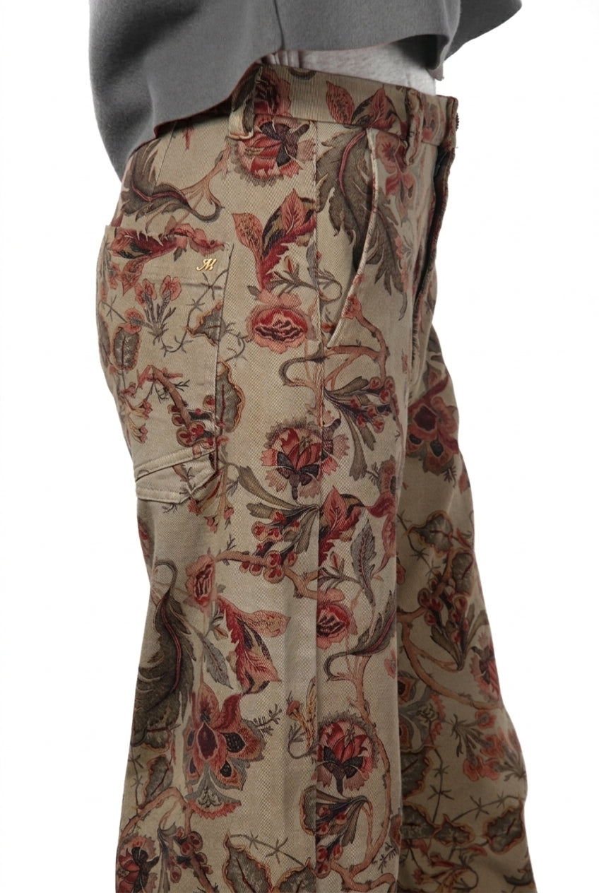 Pantalón Chino de Mujer Vivienne City en Tejido Bull con Estampado de Flores Grandes, Fit Balloon