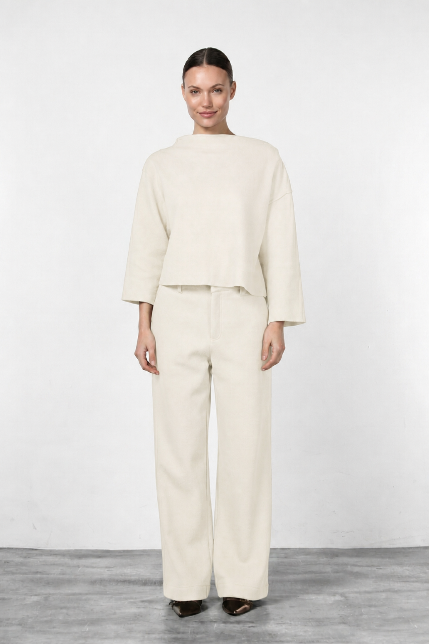 Pantalon chino New York Wide femme en drap de laine, wide leg