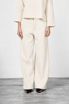 Pantalon chino New York Wide femme en drap de laine, wide leg