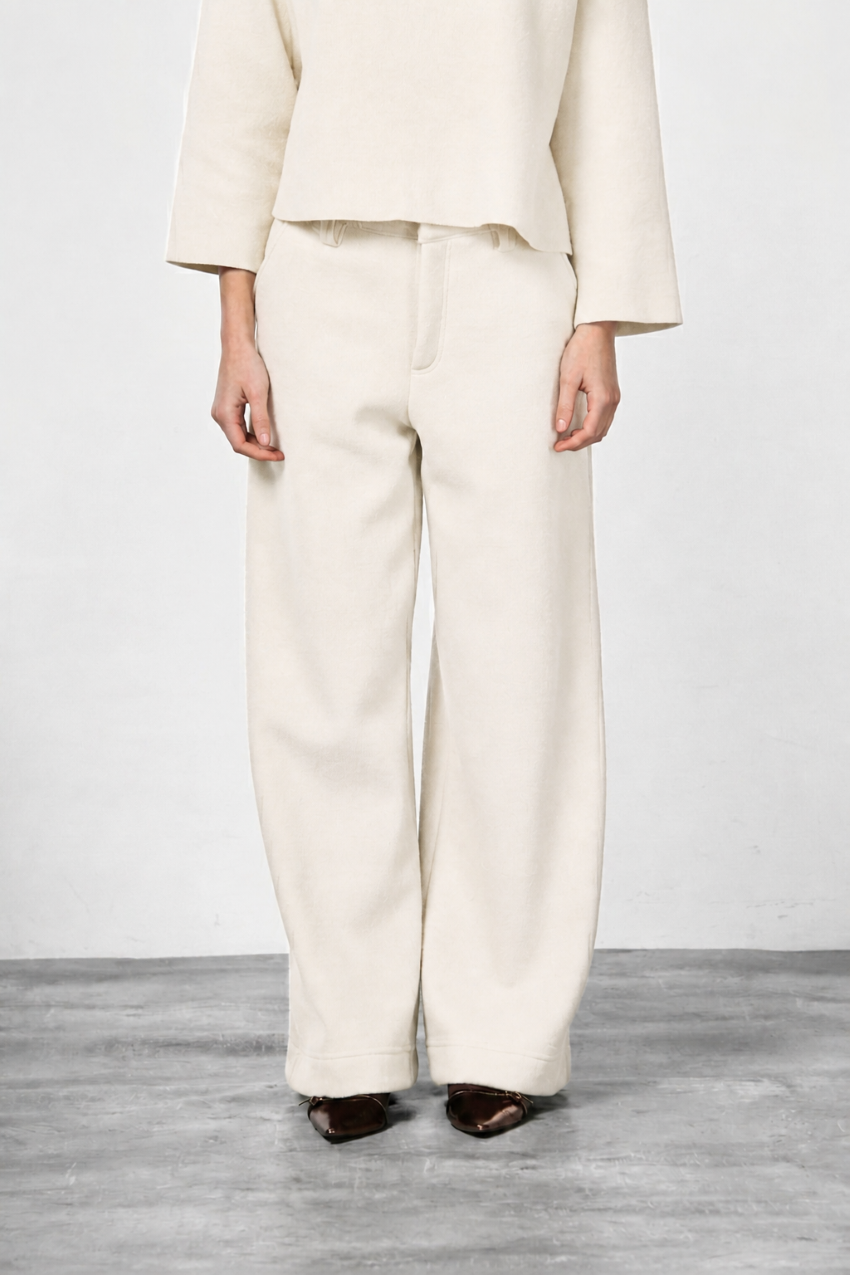 Pantalon chino New York Wide femme en drap de laine, wide leg