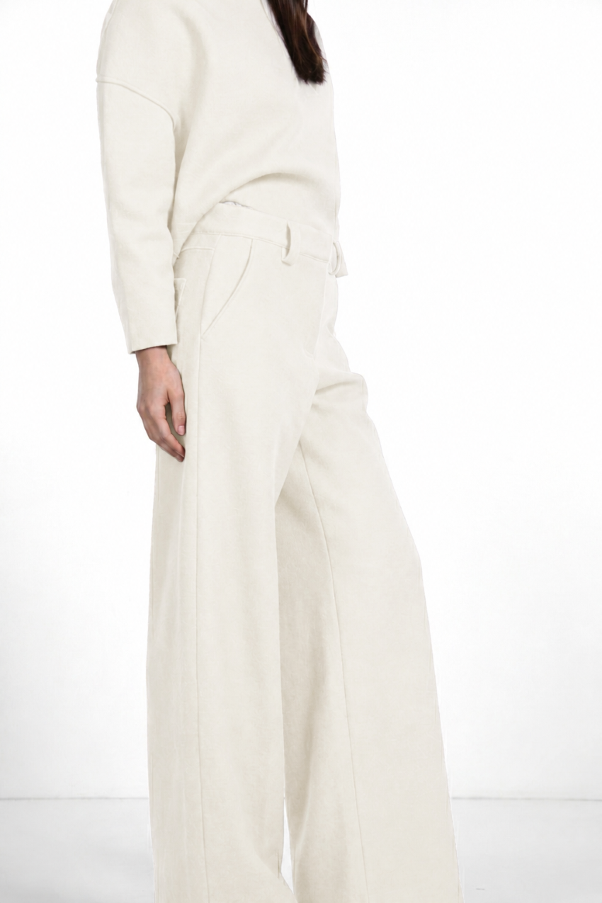 Pantalon chino New York Wide femme en drap de laine, wide leg