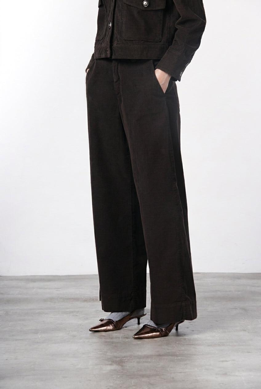 New York Wide pantalone chino donna in velluto 500 righe wide leg