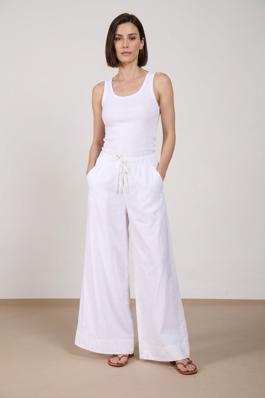 Portofino pantalone chino jogger donna in tela di lino e cotone leggero wide leg